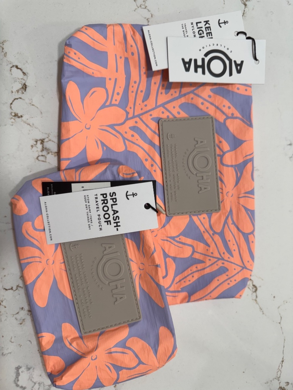 ALOHA Collection Small & Mini Pouch SET Laua'e Periwinkle & Peachy  BNWT - Picture 6 of 6